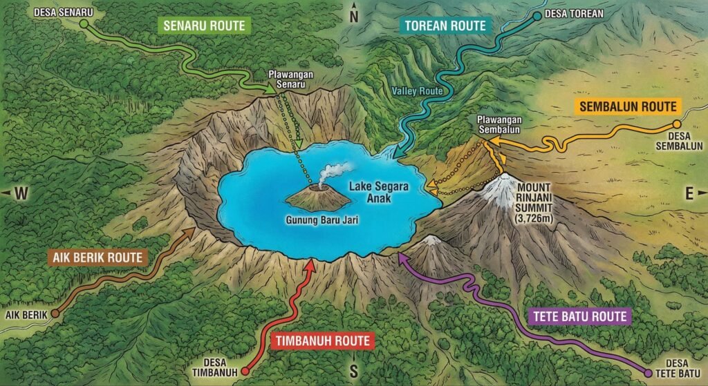 jalur pendakian rinjani ada berapa